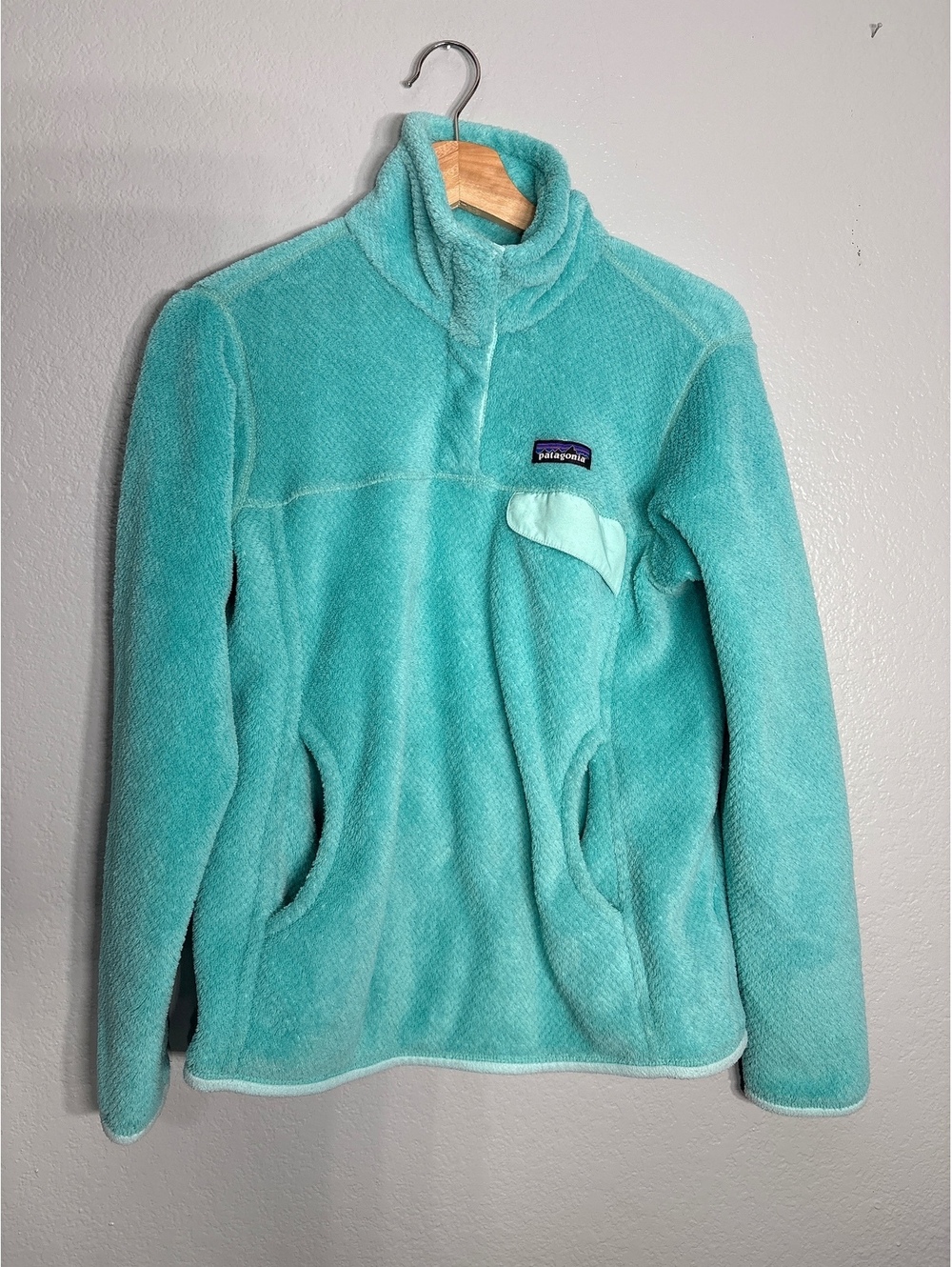 Patagonia re tool snap fleece pullover Gorp hiking aqua teal M